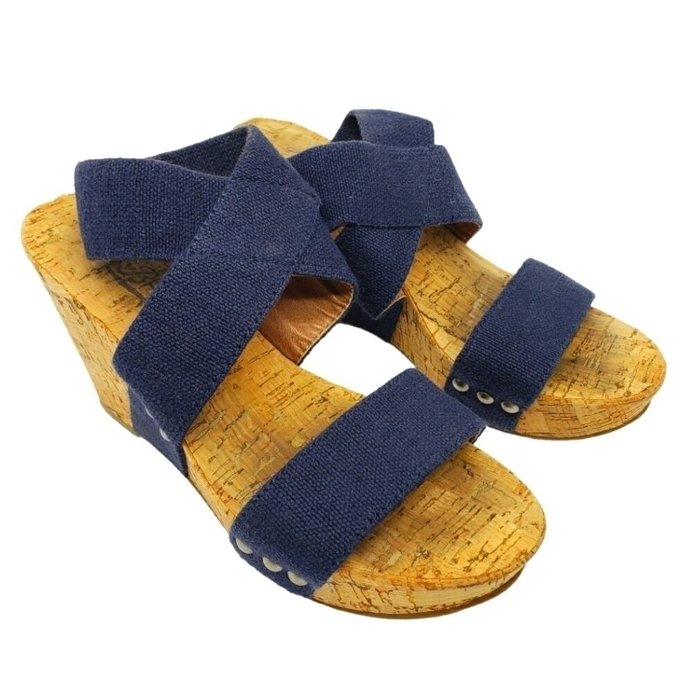 Lucky Brand Cork Wedge Sandal Blue Elastic Makayla Style Sz 6B/36